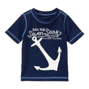 Crazy 8 Boys Rash Guard Size‎ 3T Sail the Seven Seas Anchor Swim Shirt Navy Blue